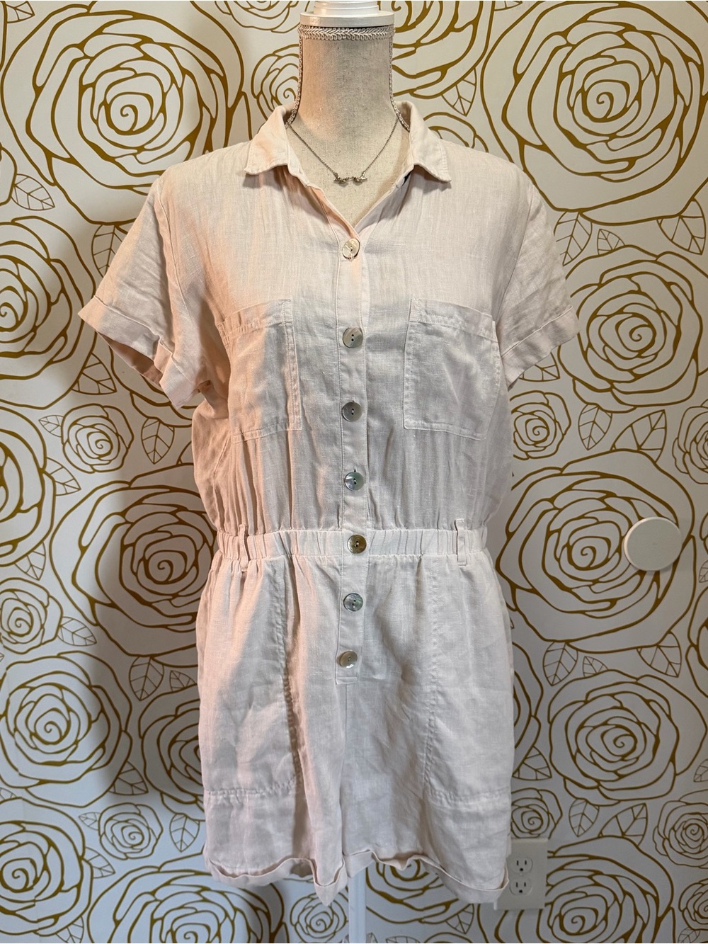 Anthropologie Cloth & Stone Safari Linen Cream Romper